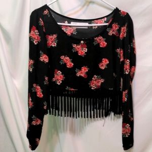 Gypsy Warrior cropped long sleeves shirt with fringe size medium